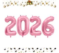 Ballons roses en forme de chiffre pour décoration de fête d'anniversaire 2026 cm - 101,6 cm - Ballon en aluminium pour le Nouvel An 2026 - Ballon pour le Nouvel An 2026