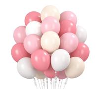 Ballons Roses et Blancs 60 Pièces, 12 Pouces Ballons Anniversaire Rétro Rose Blancs Metallic Latex Balloons Helium Ballon pour Anniversaire Bapteme Baby Shower Mariage Fête Décorations