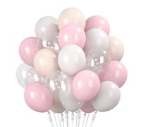 Ballons Roses et Blancs 60 Pièces, 12 Pouces Ballons Anniversaire Rétro Rose Blancs Transparents Latex Balloons Helium Ballon pour Anniversaire Bapteme Baby Shower Mariage Fête Décorations