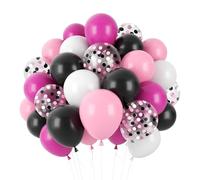 Ballons roses et noirs, lot de 60 ballons de 30,5 cm en rose vif pour anniversaire, ballons en latex noir, ballon à l'hélium pour mariage, anniversaire, anniversaire de mariage, décoration de fête