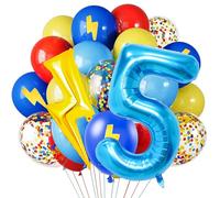 Ballons rouge, bleu, jaune - 101,6 cm - ballons bleus à 5 ballons en forme de chiffre - ballons confettis pour jouets de carnaval, décoration de fête d'anniversaire pour garçons