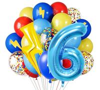 Ballons rouge, bleu, jaune - 101,6 cm - ballons bleus à 6 ballons en forme de chiffre - ballons confettis pour jouets de carnaval, décorations de fête d'anniversaire pour garçons
