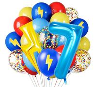 Ballons rouge, bleu, jaune - 101,6 cm - ballons bleus à 7 ballons en forme de chiffre - ballons confettis pour jouets de carnaval, décorations de fête de 7e anniversaire pour garçons
