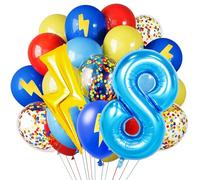 Ballons rouge, bleu, jaune - 101,6 cm - ballons bleus à 8 ballons en forme de chiffre - ballons confettis pour jouets de carnaval, décorations de fête d'anniversaire pour garçons