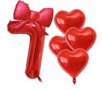 Ballons rouges en forme de chiffre 7 de 81,3 cm en feuille Mylar rouge avec nœud en forme de cœur pour décoration d'anniversaire, remise de diplôme, mariage, fiançailles, Saint-Valentin
