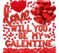 Ballons rouges « Will You Be My Galtine » pour décoration de Saint-Valentin - Pétales de rose artificielles rouges de 40,6 cm - Ballons en forme de cœur de 45,7 cm pour décoration romantique