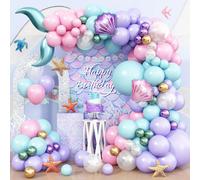Ballons thématiques en forme de queue de poisson et de coquillage, ballons métalliques violet et vert, set de ballons latex rose vert violet, set de ballons d'arrière-plan, cadeau, décoration pour ann