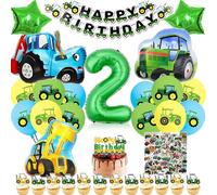 Ballons Tracteur Anniversaire 2 Ans, Ballon Chiffre Vert 40 Pouces | Ballon chiffre 2 vert 40 pouces, tracteur, bulldozer, latex, étoiles, bannière Happy Birthday, gâteau et stickers