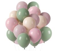 Ballons Vert Rose, 60 Pièces Ballons Anniversaire Rose Vert Sauge avec Orange Pastel Latex Balloons pour Filles Garçons Fête Anniversaire Fête Prénatale Baby Shower Mariage Baptême Décoration de Fête