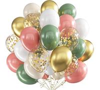 Ballons Vert Rose,60pcs Anniversaire Ballon Vert Sauge,12 Pouces Rose Rétro Ballon et Or Confettis Ballons en Latex pour Filles Garçons Fête Anniversaire Baby Shower Mariage Baptême Décoration