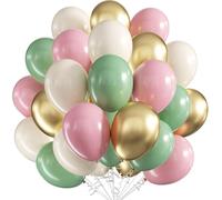 Ballons Vert Rose,60pcs Anniversaire Ballon Vert Sauge,12 Pouces Rose Rétro Ballon Or Confettis Ballons en Latex pour Filles Garçons Fête Anniversaire Baby Shower Mariage Baptême Décoration