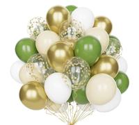 Ballons Vert Sauge et Beige, 60 Pièce 12 Pouces Ballons Verts Or et Blanc | avec 2 Rubans, Ballon Confettis, Latex Épais, Supporte Hélium Air, pour Baby Shower, Anniversaire, Mariage, Safari Jungle