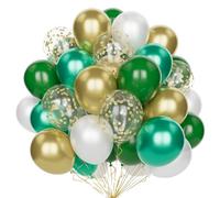 Ballons Verts et Dorés, 60 Pcs 12 Pouces Ballons Fête Vert Foncé Blanc Métallisé Vert et Doré Ensemble avec Confettis Dorés Latex pour Anniversaire Mariage Fête Baby ShowerDécoration Anniversaire