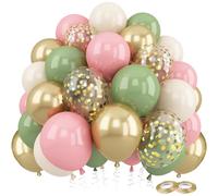 Ballons verts et roses, 60 pièces hélium balloons en latex Vert sauge Beige Rose métallisé Or confettis pour filles Décoration d'anniversaire Jungle Safari Baby shower Mariage