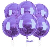 Ballons Violets - Paquet De 6 Géants En Aluminium 4d De 22 Pouces Ronds, Ruban Inclus - Grands Ballons Pour Décorations D'anniversaire