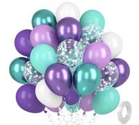 Ballons Violets Verts, 30 Turquoise Métallisés Violet, Macarons Violets-Sarcelle, Confettis Blancs à Hélium pour Filles Sirène Anniversaire Mariage Fiançailles Baby Shower