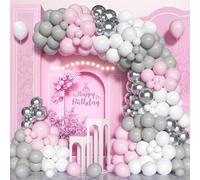 Balloon Arch Kit, 133 Pcs 5/10/12 Inch Garland Balloons Pastel Pink Grey White, Latex Balloons Different Sizes For Girls Women Birthday Baby Shower Decoration Party Wedding