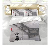Balloon Girl Housse de Couette Banksy Graffiti Art 3-Piece Gris Housse de Couette Cozy Housse de Couette Set pour garçons et Filles Qualité hôtelière 240x220cm