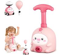 Balloon Launcher Toy Set, 2-In-1 Races On Ground & Flies In Air, Balloon Car Launcher Set with Easy Manual Pump, Diy Physics Learning, Party Favors & Birthday Gift (Pink)