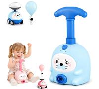 Balloon Launcher Toy Set, 2-In-1 Races On Ground & Flies In Air, Balloon Car Launcher Set with Easy Manual Pump, Diy Physics Learning, Party Favors & Birthday Gift (Blue)