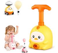 Balloon Launcher Toy Set, 2-In-1 Races On Ground & Flies In Air, Balloon Car Launcher Set with Easy Manual Pump, Diy Physics Learning, Party Favors & Birthday Gift (Yellow)