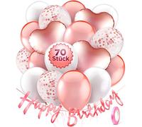 BALLOONO Décoration de Ballons d'Anniversaire avec Bannière "Joyeux Anniversaire" et Ballons en Forme de Coeur pour Décorations de Fête d'Anniversaire pour Enfants - Lot de 70 Ballons Rose et Or