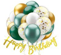 BALLOONO Décoration de Ballons d'Anniversaire avec Bannière "Joyeux Anniversaire" pour Décorations de Fête d'Anniversaire pour Enfants - Lot de 60 Ballons Dorés et Blancs pour Enfants