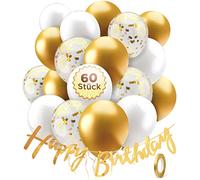 BALLOONO Décoration de Ballons d'Anniversaire avec Bannière "Joyeux Anniversaire" pour Décorations de Fête d'Anniversaire pour Enfants - Lot de 60 Ballons Verts, Dorés et Blancs pour Enfants
