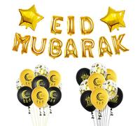 Balloons Banner - 34 Pcs Al-Fitr Balloon Set | Latex & Aluminum Film Balloons with Stars, Sequins, Letters, Reusable Party Decorations for Home, Outdoor