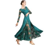 Ballroom Dancing Performance Costume Waltz Foxtrot Tango Competition Long Sleeved Dresses Adults Modern Big Swing Dress(Dark Green,XX-Large)