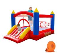 Ballsea Château Gonflable en PVC avec souffleur, Trampoline, Toboggan, Filet de sécurité. Ce château Gonflable est fabriqué en PVC. Il Convient à la Maison, à l'extérieur, à la crèche ou au Commerce
