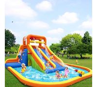 Ballsea Château Gonflable XXL avec Toboggan Sec/Eau, Mur d'escalade et Piscine - sûr et Amusant pour Les Enfants (sans souffleur)