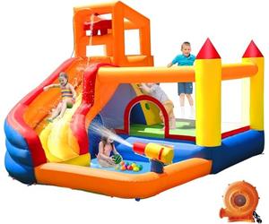 Ballsea Grand château Gonflable avec Ventilateur, Toboggan Sec ou Eau, Convient pour Les Enfants de 3 à 10 Ans, Children's Bouncy Castle pour l'intérieur ou l'extérieur 320 x 280 x 232 cm