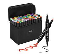 BALLSHOP Lot de 80 marqueurs de couleurs à double pointe - Stylo à alcool, stylo gras, marqueur pour graffiti, peinture pour débutants, étudiants, manga, artistes, croquis, dessin, coloriage (Noir)