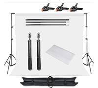 BALLSHOP Support de Fond Photo 2 x 2 m réglable Kit Studio Photo Portable avec Toile de Fond, 4 Pinces et Sac de Transport Fond Blanc, Fond Noir, Fond Vert pour Studio, photobooth, Portrait, vidéo