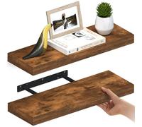 Ballucci Lot de 2 étagères murales flottantes en bois de 61 cm avec supports invisibles pour salle de bain, salon, chambre à coucher, cuisine, chambre d'enfant, 20,3 cm de profondeur, marron rustique