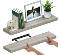 Ballucci Lot de 2 étagères murales flottantes en bois de 91,4 cm avec supports invisibles pour salle de bain, salon, chambre à coucher, cuisine, chambre d'enfant, 20,3 cm de profondeur, gris rustique