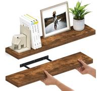Ballucci Lot de 2 étagères murales flottantes en bois de 91,4 cm avec supports invisibles pour salle de bain, salon, chambre à coucher, cuisine, chambre d'enfant, 20,3 cm de profondeur, marron
