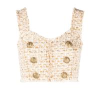 Balmain, Femme, Tops, Beige, Taille: 40 FR Haut court en tweed multicolore style décontracté