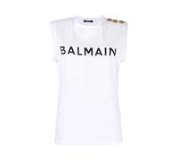 Balmain, Femme, Tops, Blanc, Taille: 38 FR Débardeur avec logo imprimé