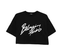 Balmain, Femme, Tops, Noir, Taille: 38 FR Logo Crop Cotton T-Shirt