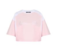 Balmain, Femme, Tops, Rose, Taille: 44 FR Two-tone T-shirt with Signature embroidery