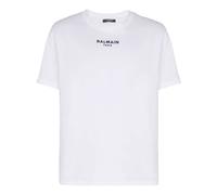 Balmain, Homme, Tops, Blanc, Taille: S T-shirt ras du cou à manches courtes et logo brodé