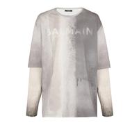 Balmain, Homme, Tops, Gris, Taille: L T-Shirt Manches Longues Double Épaisseur Effet Spray