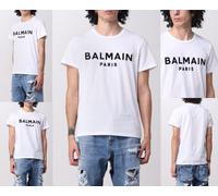 BALMAIN Paris T-Shirt En Coton À Logo Flocké Coupe Droite Bnwt