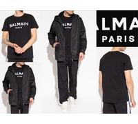 BALMAIN Paris T-Shirt En Coton À Logo Flocké Coupe Droite Bnwt