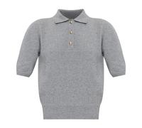 Balmain - Polo en laine à manches courtes - Femme - Tops - Gris - Taille: 34 FR