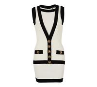 Balmain - Robe bicolore en maille avec gilet en trompe-l'œil - Femme - Robes - Beige - Taille: 38 FR