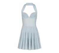 Balmain - Robe trapèze courte en maille texturée à col américain - Femme - Robes - Bleu - Taille: 38 FR