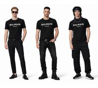 BALMAIN T-Shirt En Coton À Logo Flocké Coupe Droite Paris Logo Tee Top 2XL